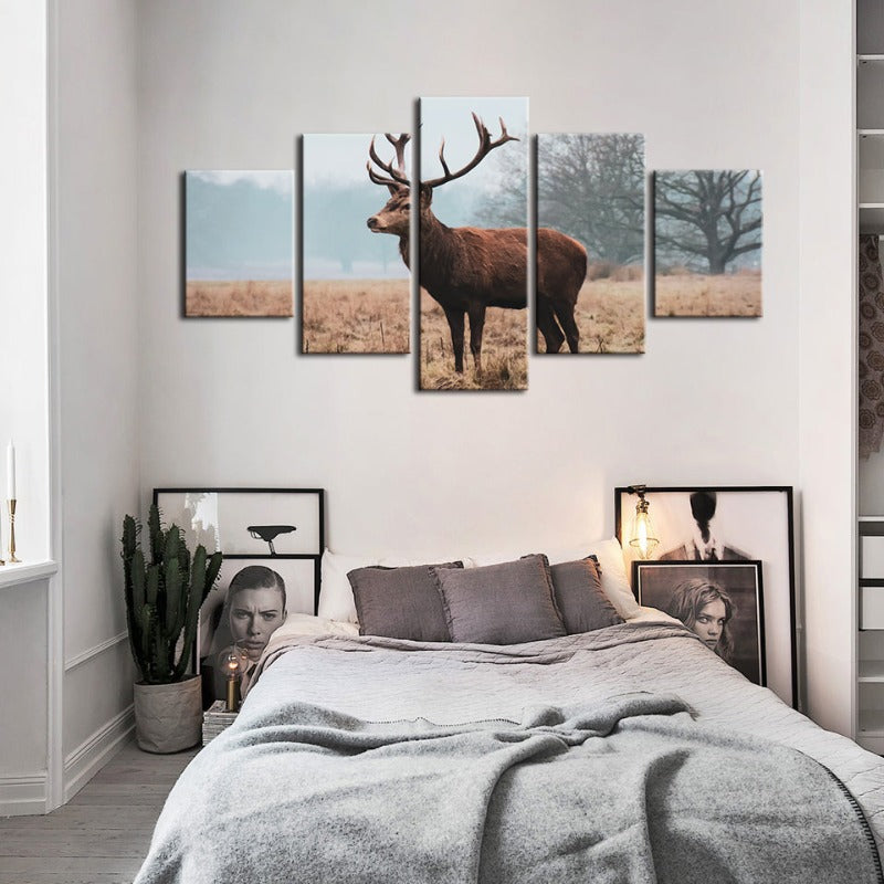 5-teiliges Regales Reh in den Ebenen - Leinwand Wandkunst Gemälde