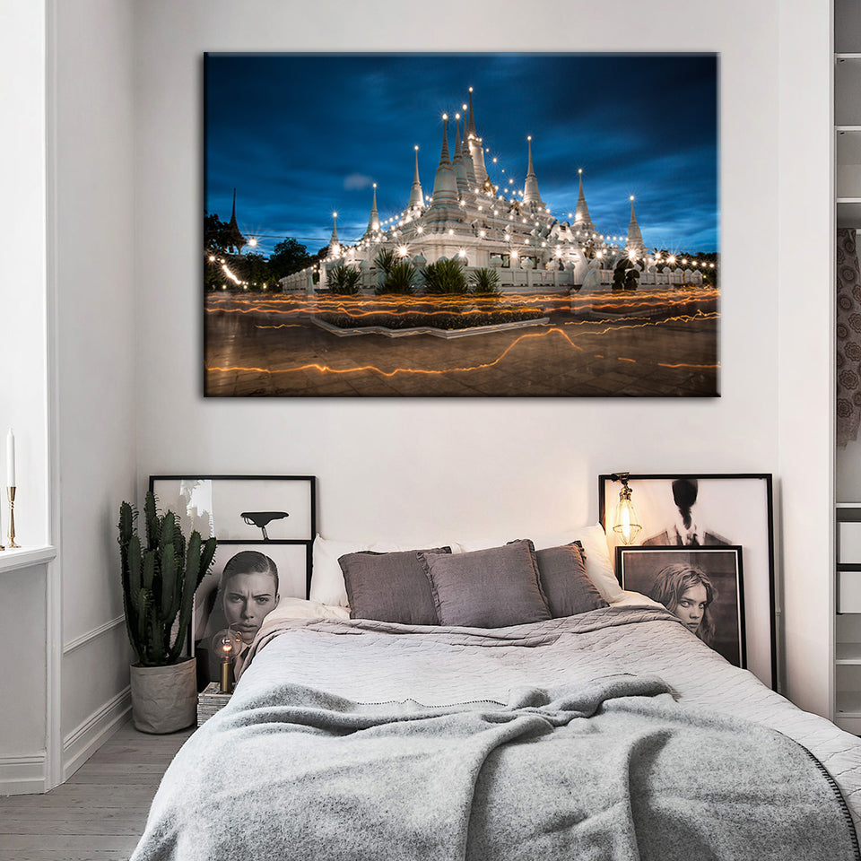 Schöne Tempel Nachtzeit - Leinwand Wandkunst Gemälde