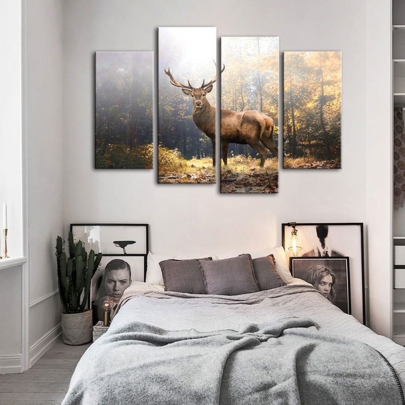 4 Stück Majestätische Rehe im Wald - Leinwand Wandkunst Gemälde