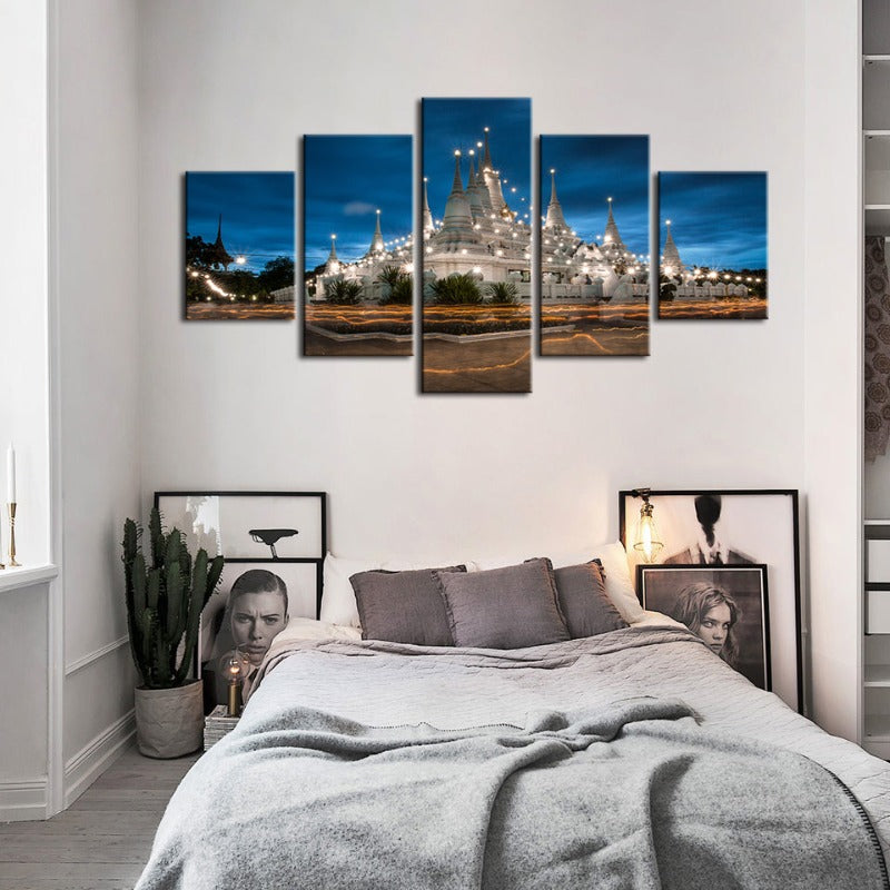 5 Stück Schönes Tempel Nachtzeit - Leinwand Wandkunst Gemälde