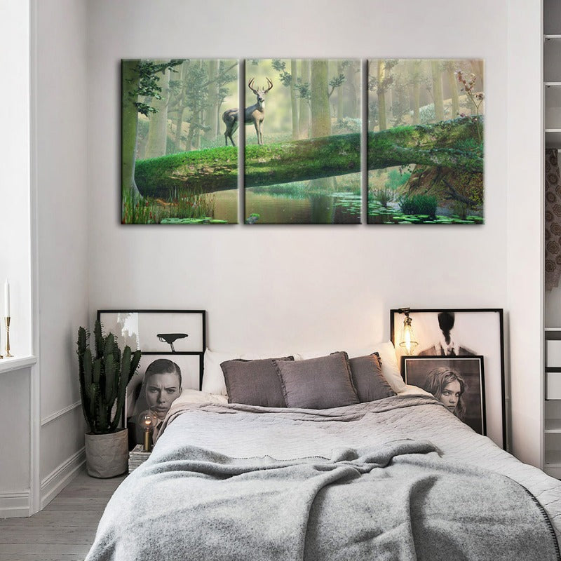 Bezauberter Wald Reh-Canvas Wandkunst Gemälde 3 Teile