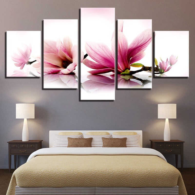5 Stück Weiß Rosa Ombre Blume - Leinwand Wandkunst Malerei