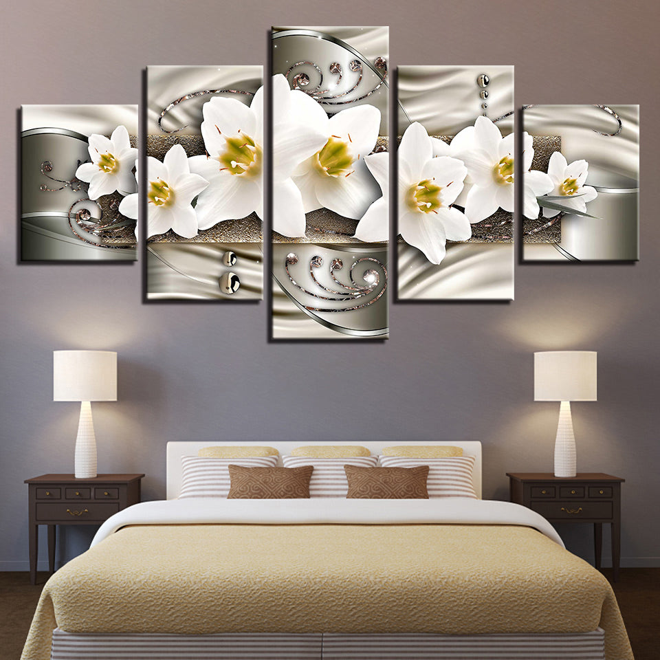 Klassische Weiße Blumen 5 Teile - Leinwand Wandkunst Gemälde