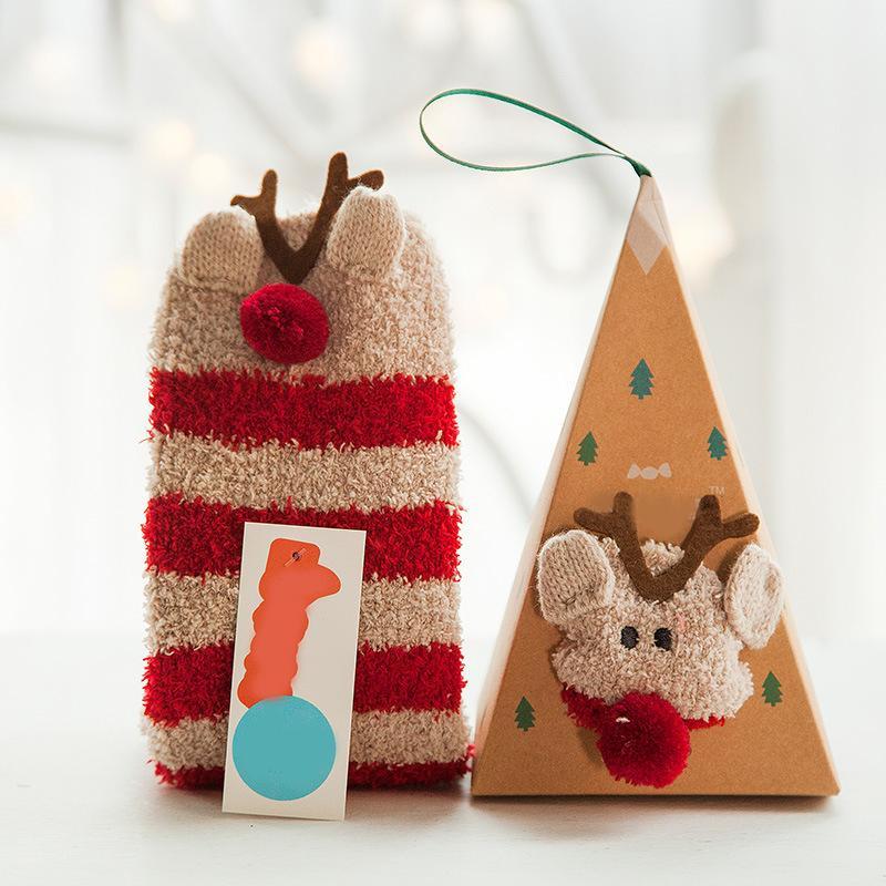 Brehn | 4 Paar Weihnachts-Themen Korall-Fleece weiche warme Socken
