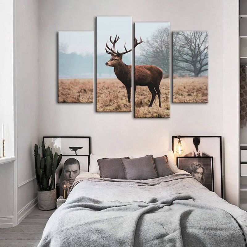 4 Stück Regal Hirsch in der Ebene - Leinwand Wandkunst Gemälde