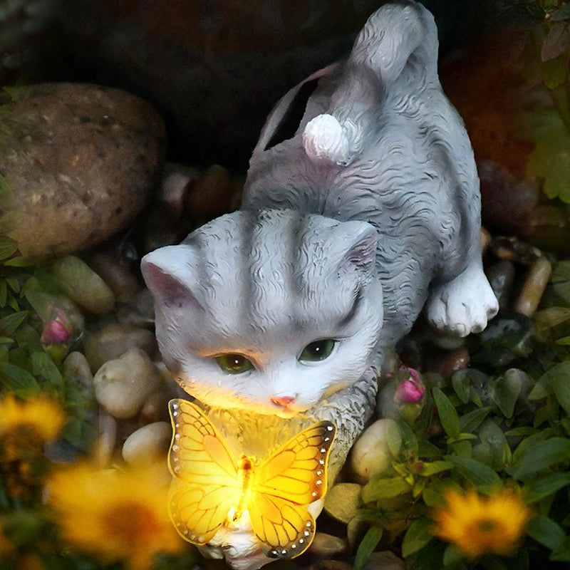 Brehn | Katze & Schmetterling Solarlicht Garten Dekor