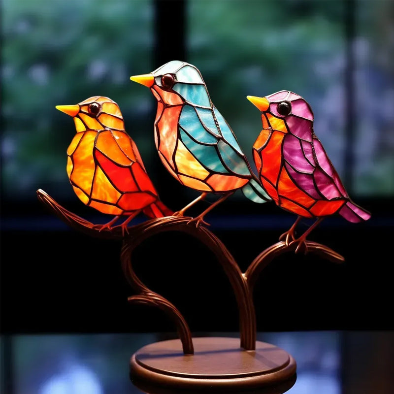 Vögel auf Ästen Gefärbte Acrylornamente, Doppelseitiger Mehrfarbiger Stil | Brehn