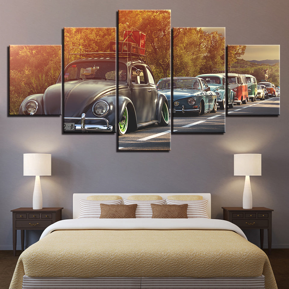 Reihe von Autos, 5-teiliges Leinwandbild