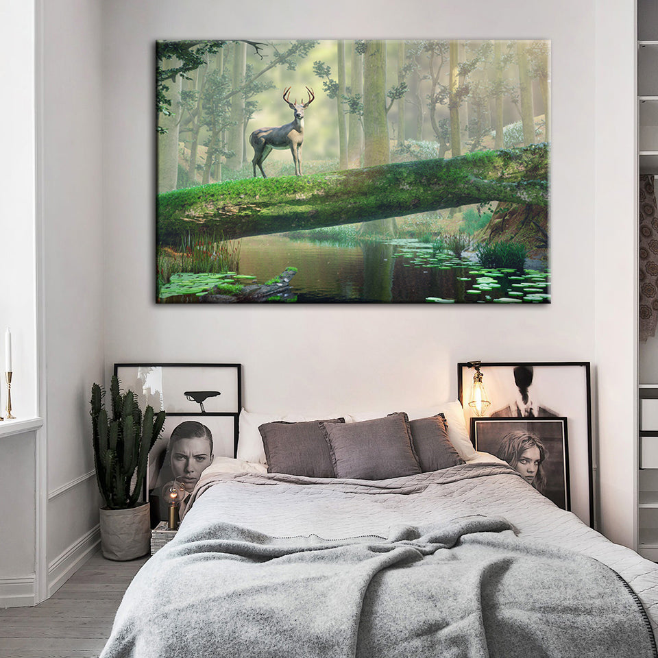 Verzauberter Wald Hirsch - Leinwand Wandkunst Gemälde
