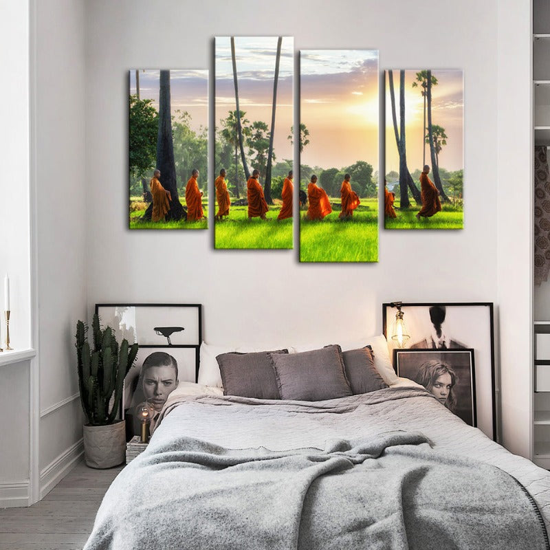 4-teilige entspannende Mönche - Leinwand Wandkunst Malerei