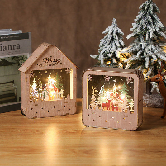 Beleuchtetes Holzhaus, handbemalt, LED-Nachtlicht