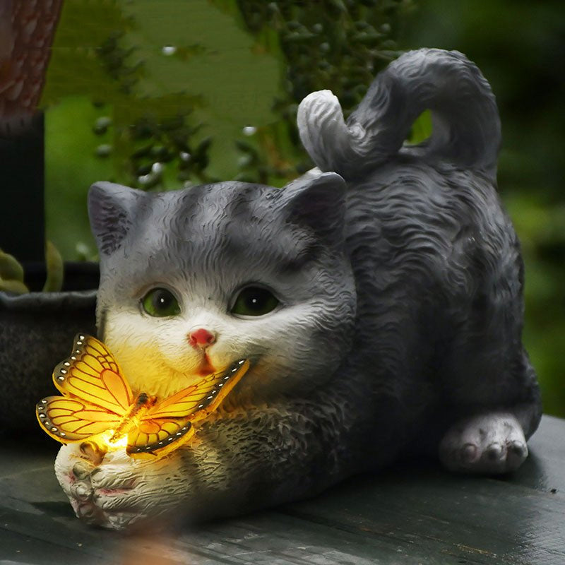 Brehn | Katze & Schmetterling Solarlicht Garten Dekor