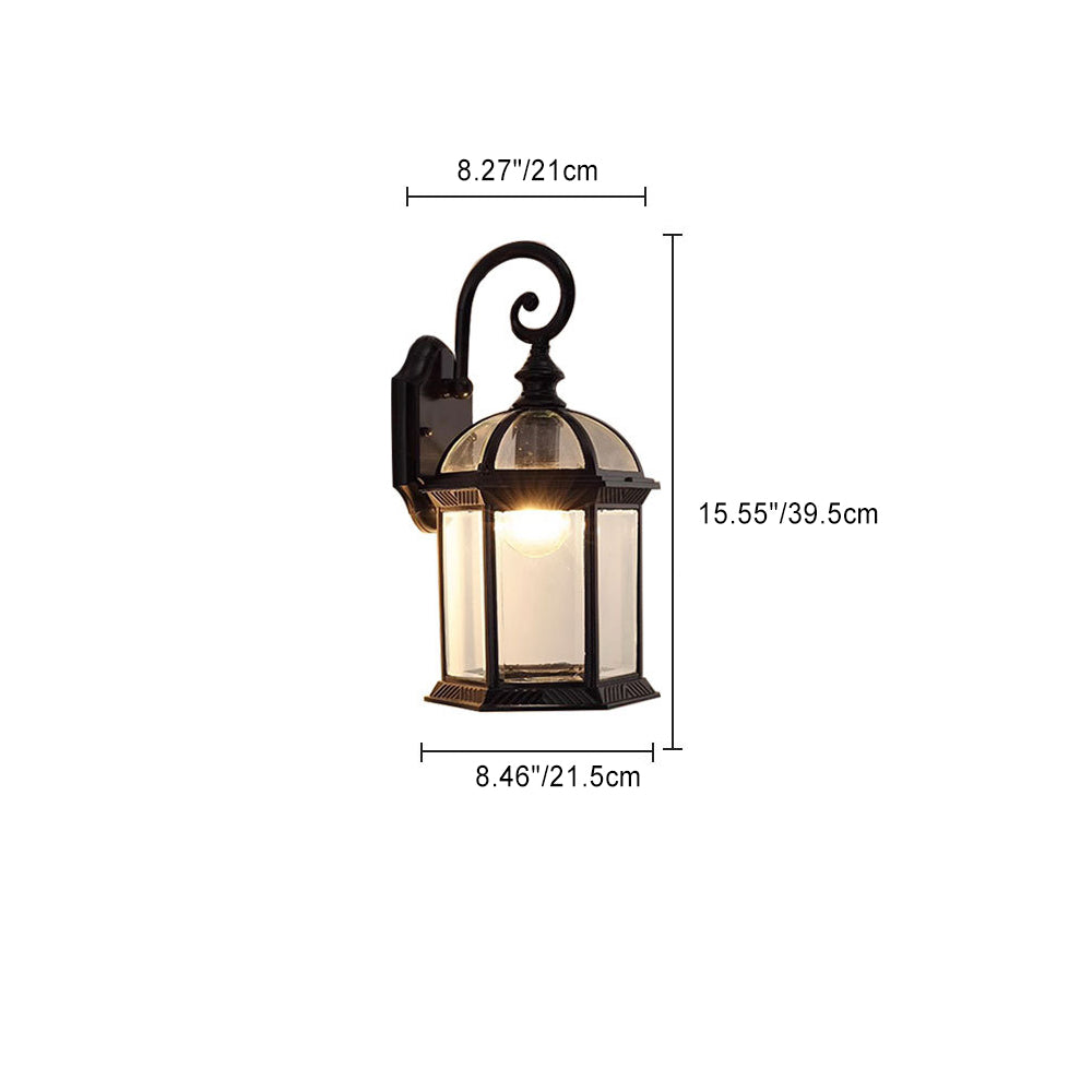 Traditioneller Vintage sechseckiger Schloss-Aluminium-Glas 1-Licht Außenwandlaterne für Garten | Brehn