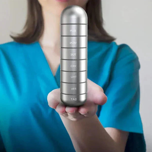 MediSafe Weekbox – Wasserdichter Pillenorganizer aus Aluminium mit 7 Fächern