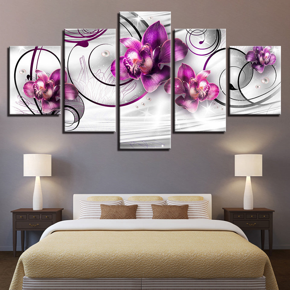 5 Stück Weiße Hintergrund lila Blume - Leinwand Wandkunst Gemälde