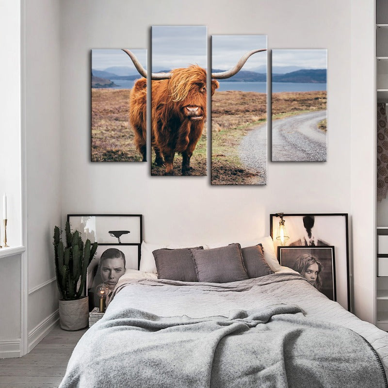 4-teilige schöne braune Kuh - Canvas Wandkunst Gemälde | Brehn