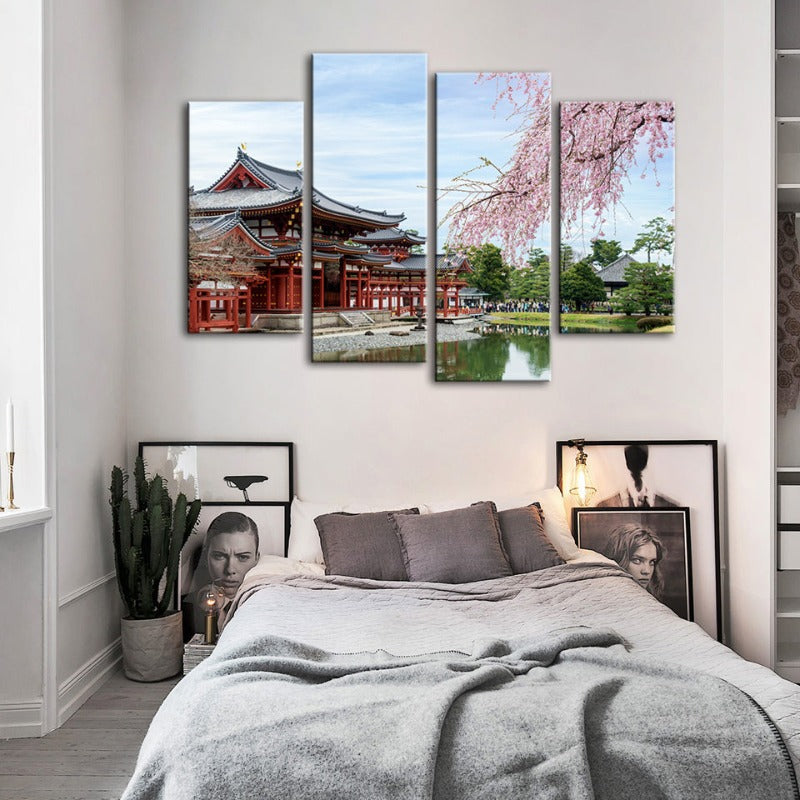 4 Stück atemberaubende Kirschblüte - Leinwand Wandkunst Malerei