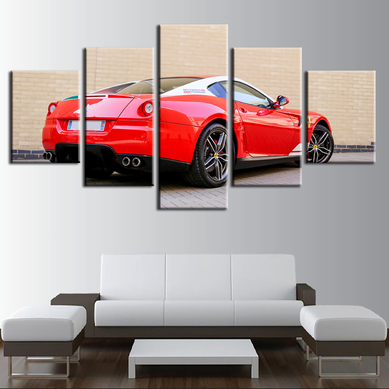 5 Teile - Rote Rückansicht Klassiker Auto - Leinwand Wandkunst Gemälde