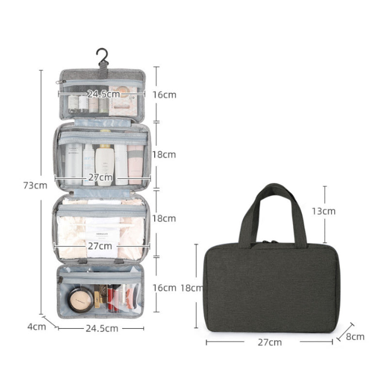 Brehn | Travelique Reise-Kosmetik-Organizer | Kompakt & Wasserabweisend | Mit 4 Fächern & 360° Haken | Für Damen & Herren