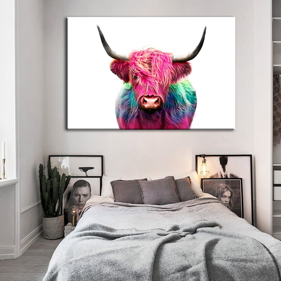 Bunte rosa Kuh – Leinwandbild