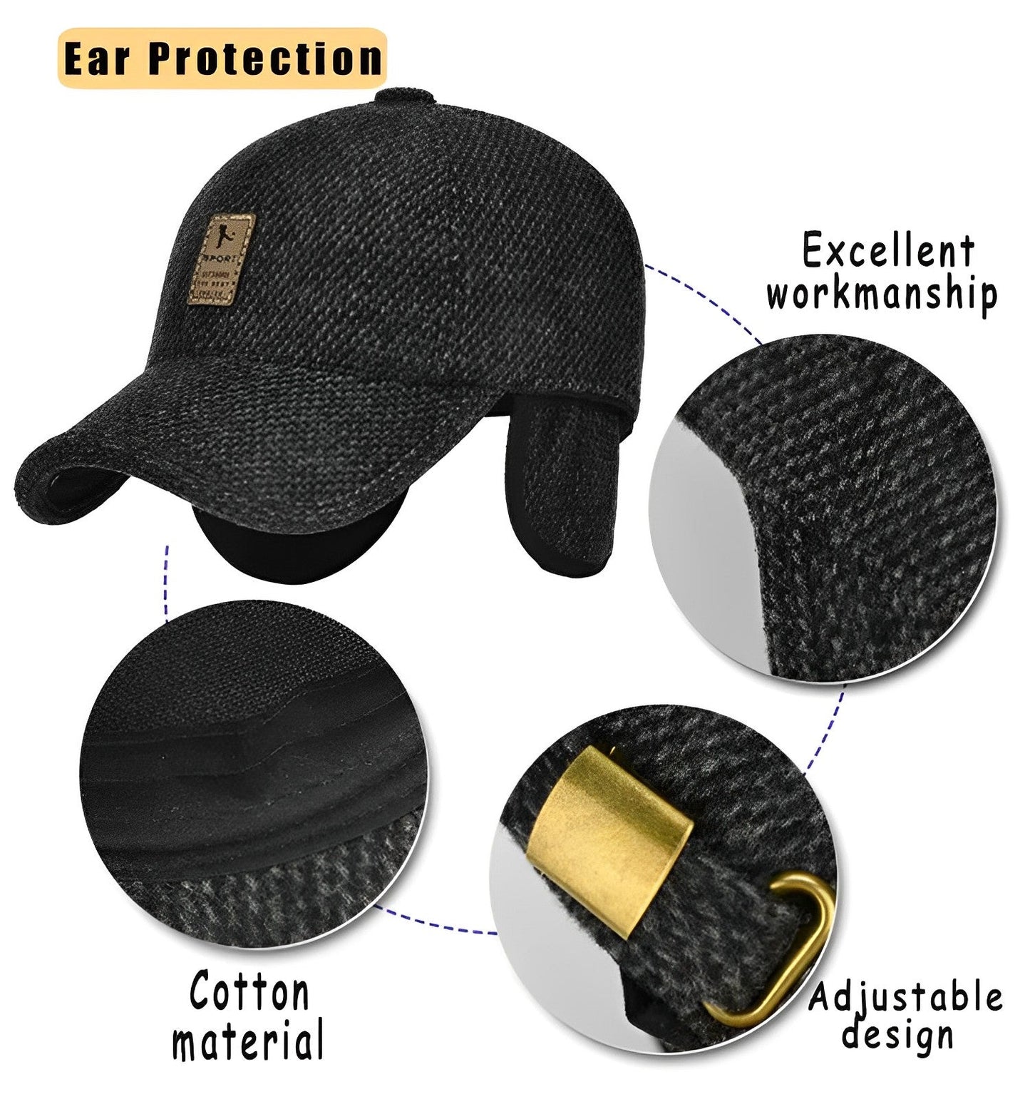 BowLift Winter Baseball Cap | Warm Men's Hat with Foldable Ear Protectors (Adjustable 57-61cm)