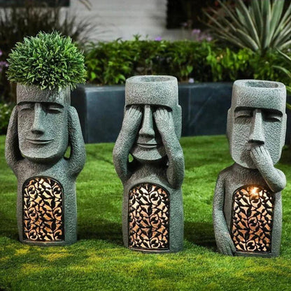 Blumentopf mit Gesicht und LED – Dekoration für Garten- und Balkonbeleuchtung