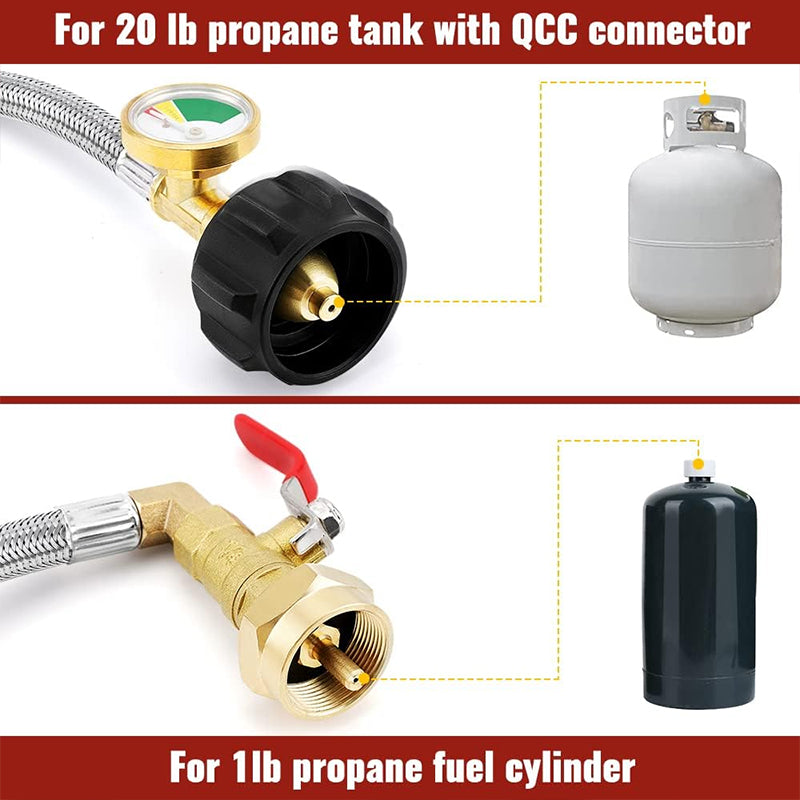 Brehn | Propan Nachfülladapter Schlauch mit Manometer & Regelventil