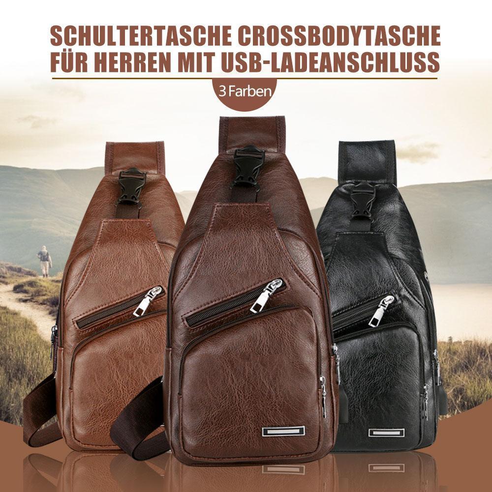 Schultertasche Crossbodytasche für Herren mit USB-Ladeanschluss | Brehn