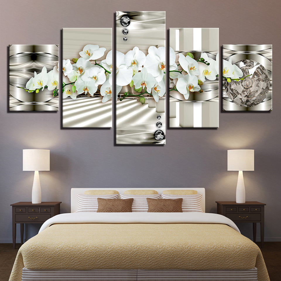 Moderne Weiße Orchideen 5-teilig - Leinwand Wandkunst Gemälde