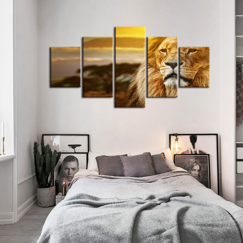 5-teilige unamused Löwe - Leinwand Wandkunst Gemälde