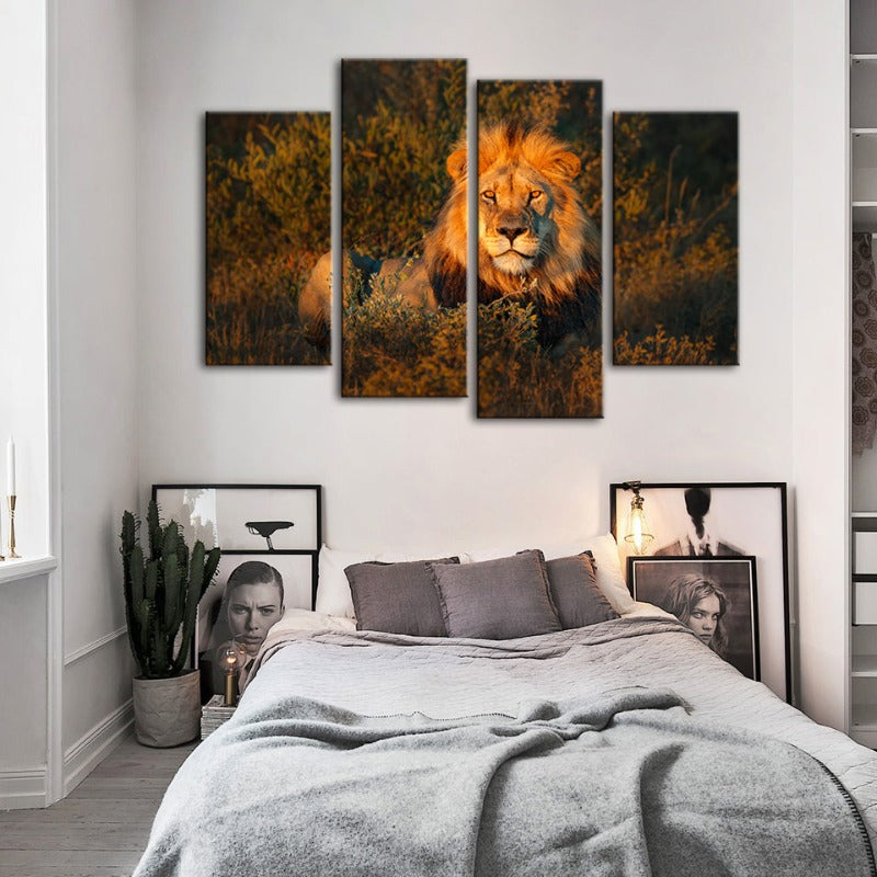 4-teiliges göttliches Sonnenuntergangs-Löwe - Leinwand Wandkunst Gemälde