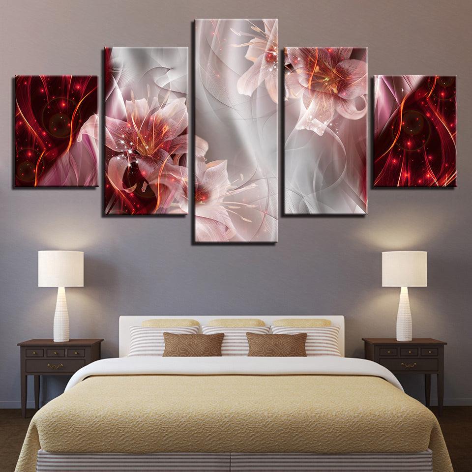 Fantastische Pink Lilien 5 Teile - Leinwand Wandkunst Malerei