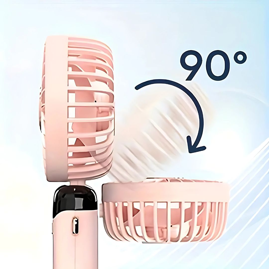 Wiederaufladbarer Handheld Mini Ventilator | 5-Geschwindigkeits, 90-Grad verstellbar & leise für Büro, Zuhause & Außenbereich | Brehn
