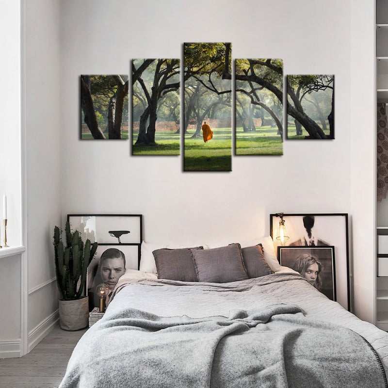 5 Stück Friedlicher Mönch Wandern - Leinwand Wandkunst Gemälde