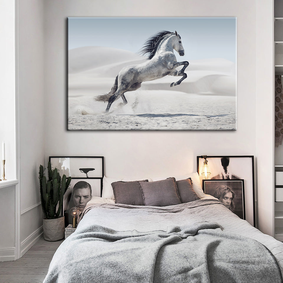 Springendes weißes Pferd - Leinwand Wandkunst Malerei