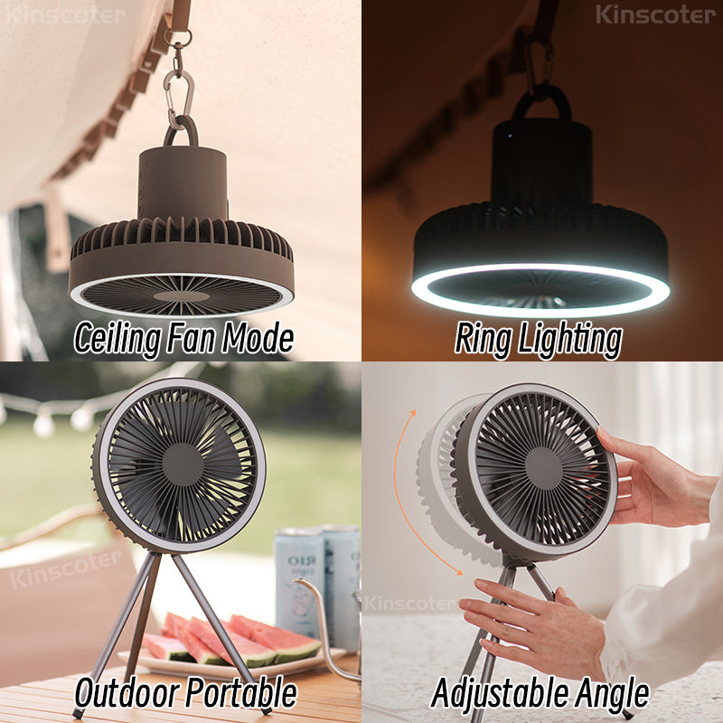 Tragbarer wiederaufladbarer Ventilator mit LED und integriertem Powerbank | Brehn