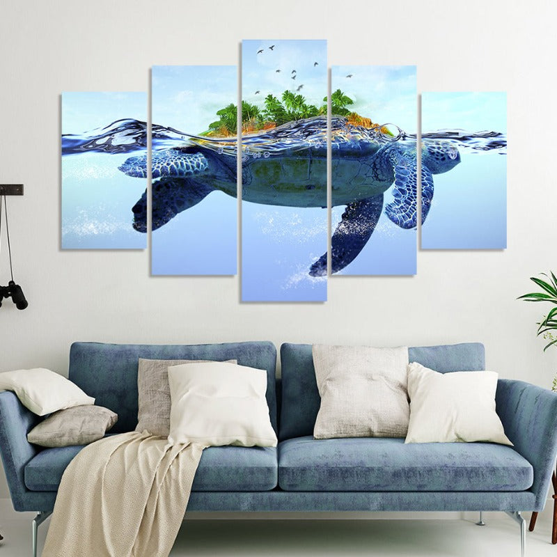 Schöne Aquatische Schildkröte - Leinwand Wandkunst Gemälde