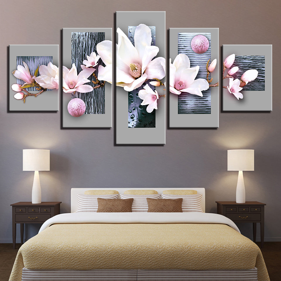 Elegante Babyrosa Magnolien 5 Teile - Leinwand Wandkunst Gemälde