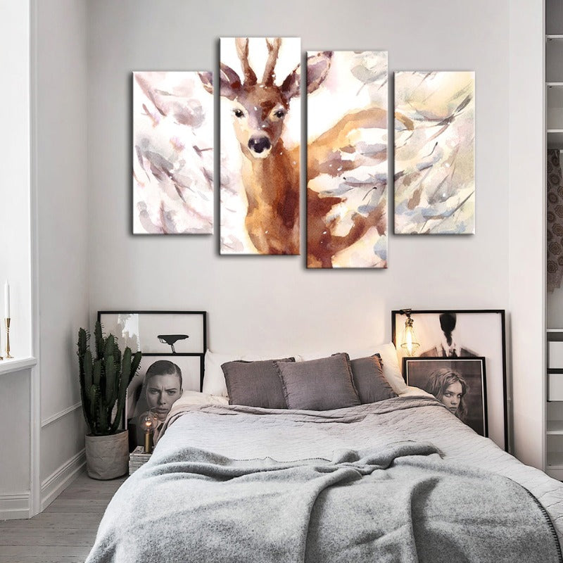 4 Stück Jung Elegante Reh - Leinwand Wandkunst Malerei