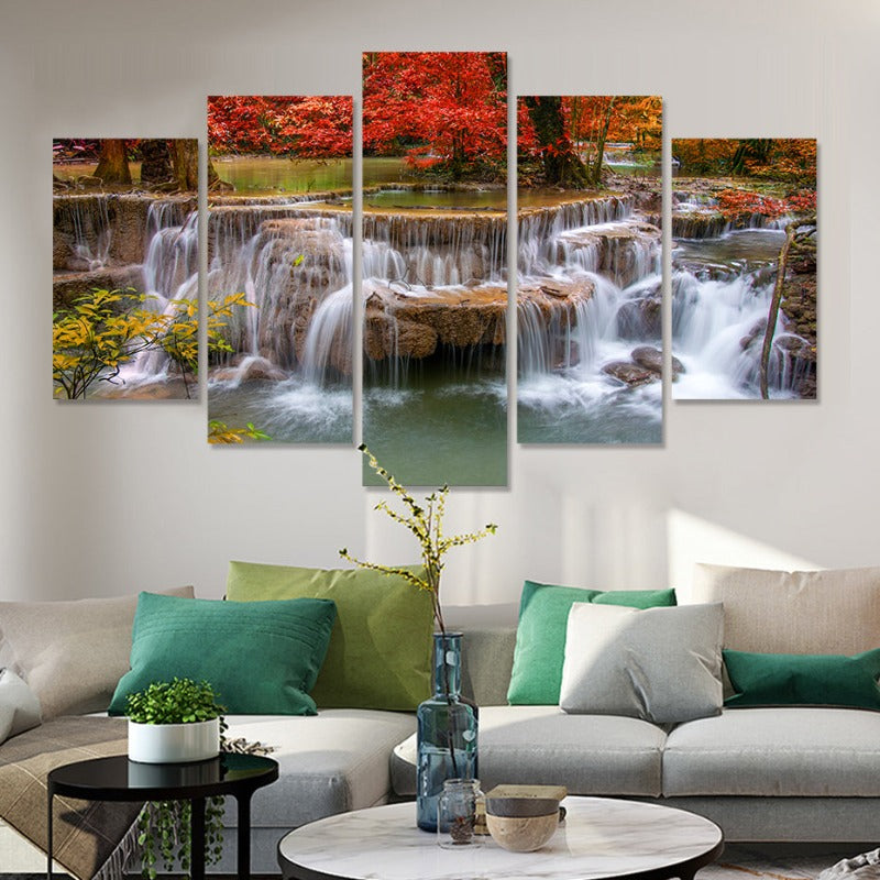 5-teilige schöne Wasserfall Landschaft - Leinwand Wandkunst Gemälde