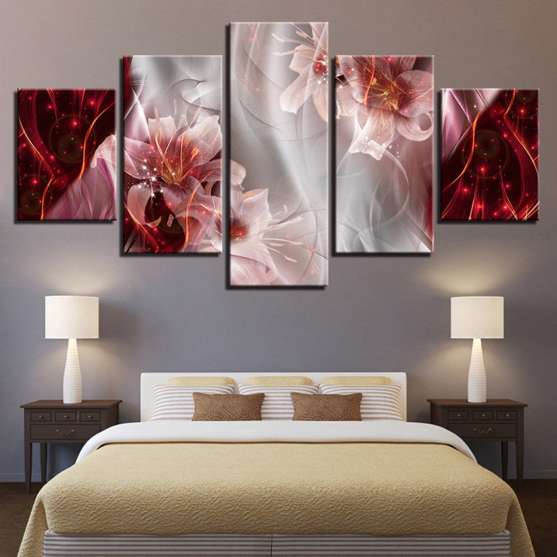 5 Teile Rot Weiß Ombre Hintergrund Pink Blume - Leinwand Wandkunst Gemälde