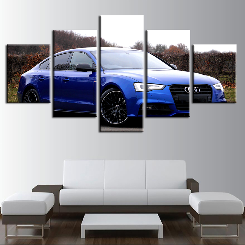 5 Stück Blau Klassische Auto - Leinwand Wandkunst Gemälde