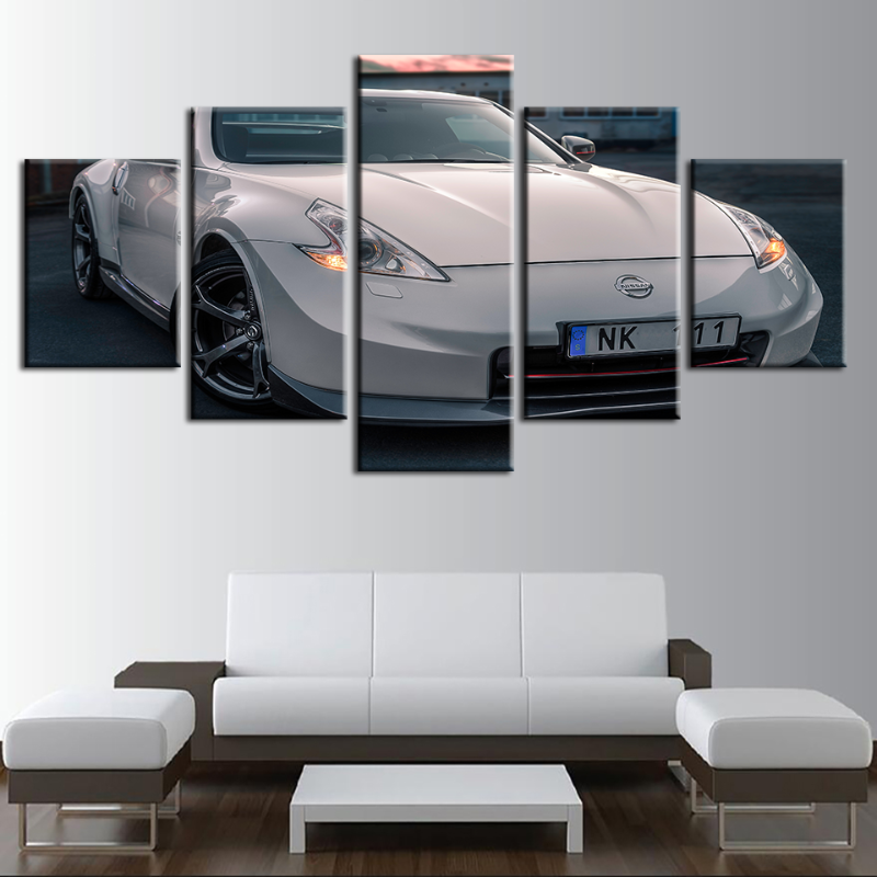 5 Stück Weiße Neue Metallische Auto - Leinwand Wandkunst Gemälde