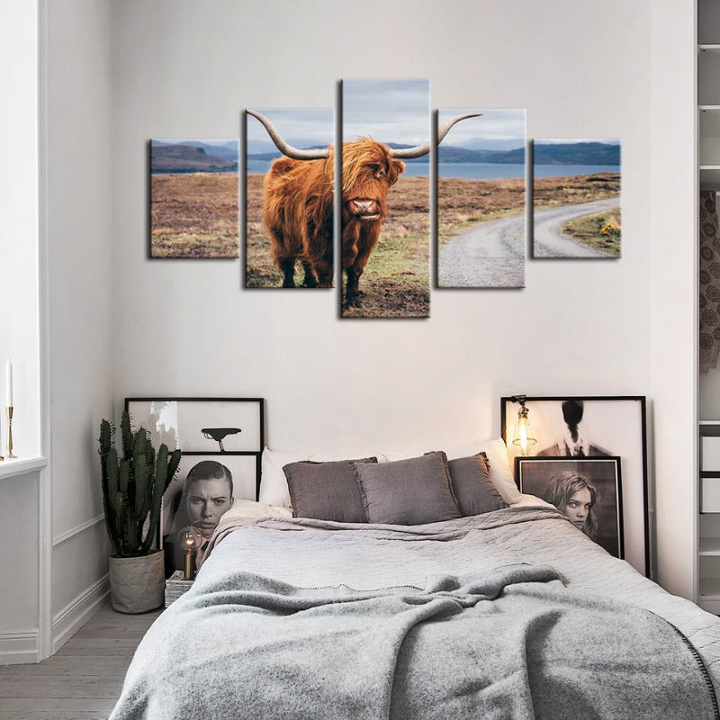 5 Stück Schöne Braune Kuh - Leinwand Wand Kunst Malerei