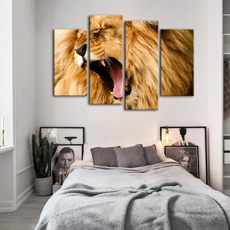 4-teilige wütende Löwenbrüll - Leinwand Wandkunst Malerei