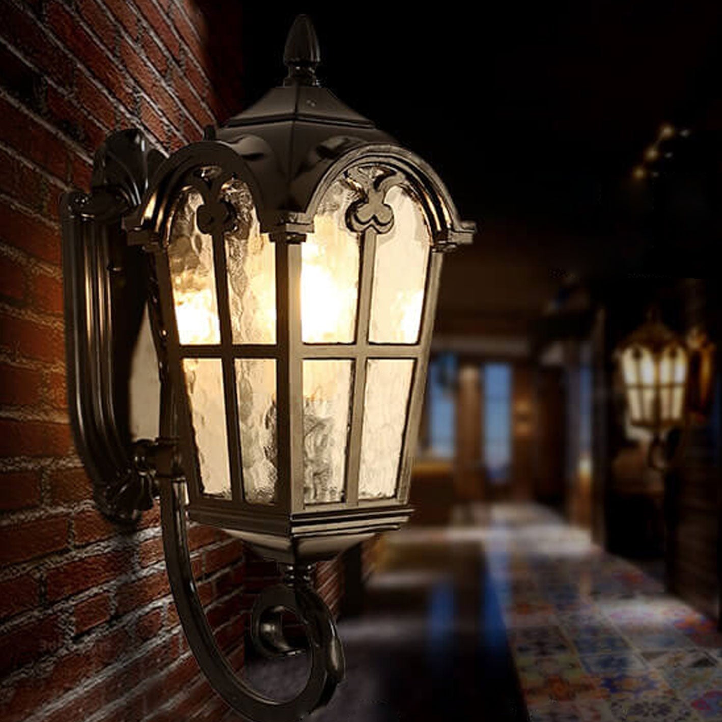 Europäische Retro-Glas-Aluminium-Laterne Außen wasserdicht 1-Licht-Wandleuchte Lampe | Brehn