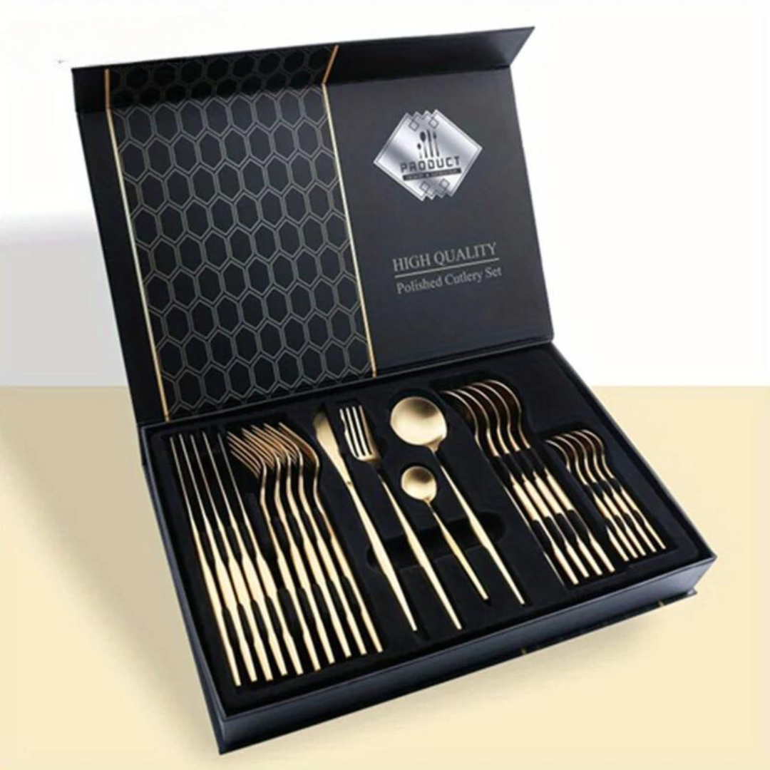 Brehn | Golden Cutlery Set Luxury – 24-teilig für stilvolles Essen Erlebnis