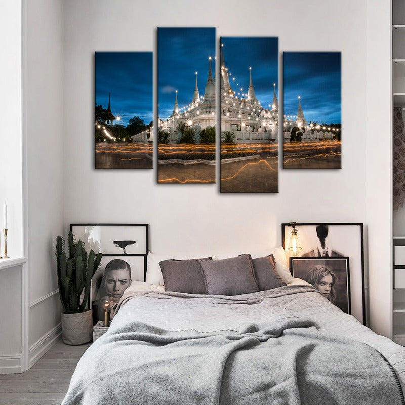 4 Stück Schönes Tempel Nacht Zeit - Leinwand Wandkunst Gemälde | Brehn