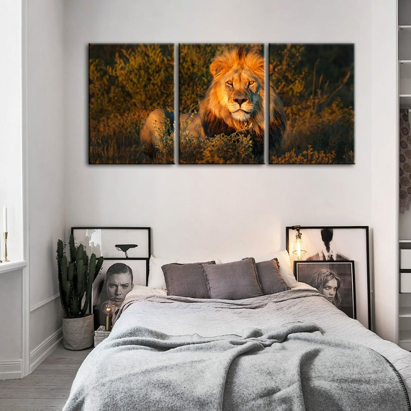 Göttliches Sonnenuntergang Löwe-Canvas Wandkunst Gemälde 3 Stück