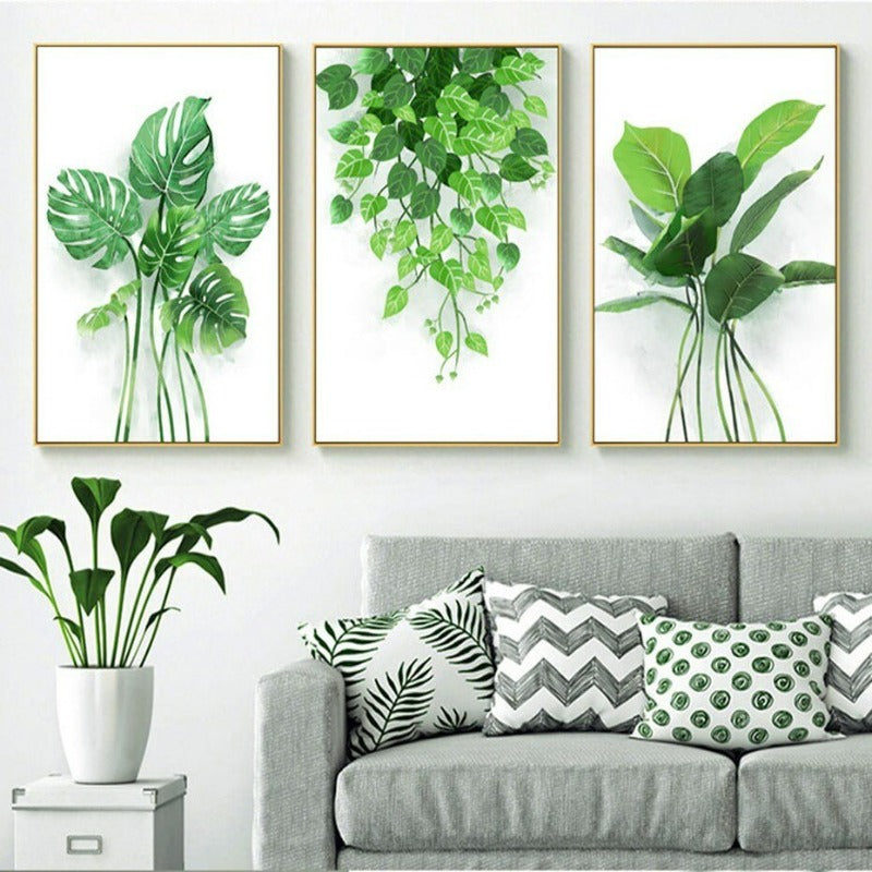 Nordic Green Refresh Minimalistische Blätter - Leinwandbild